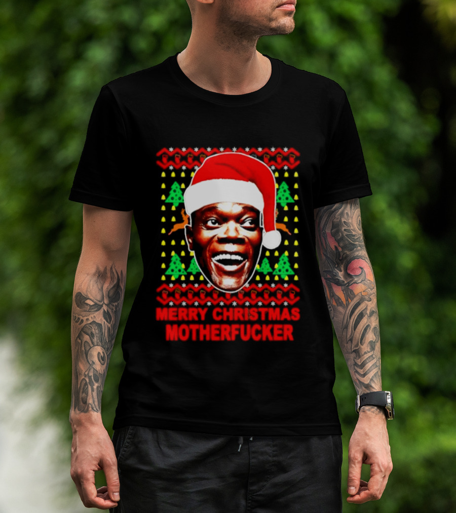 Samuel L Jackson Santa Hat Christmas Humor T-Shirt