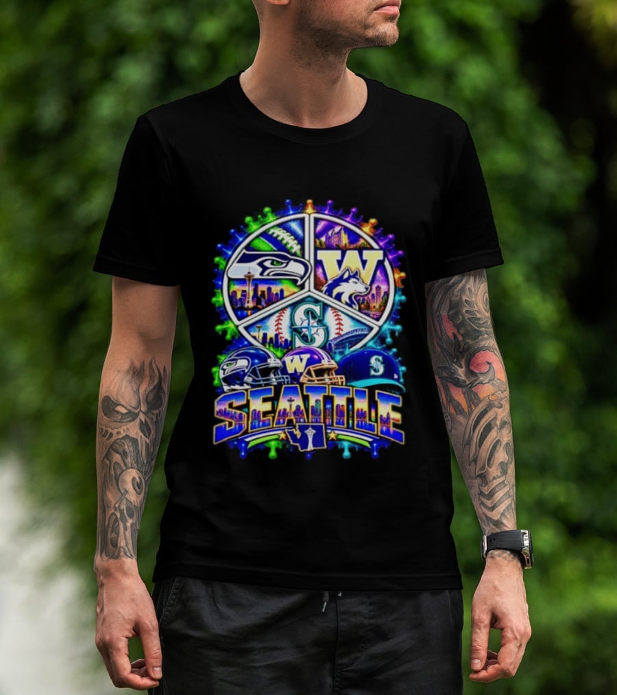 Seattle Seahawks Washington Huskies Mariners Skyline Sports Team Collection T-Shirt