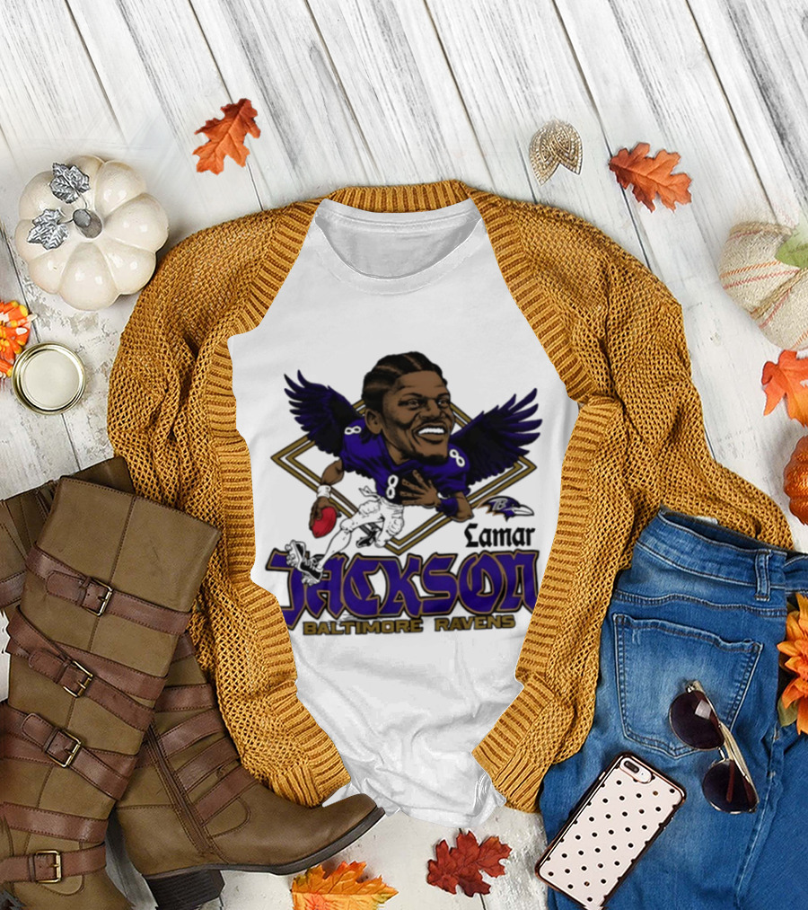 Lamar Jackson Baltimore Ravens Caricature T-Shirt