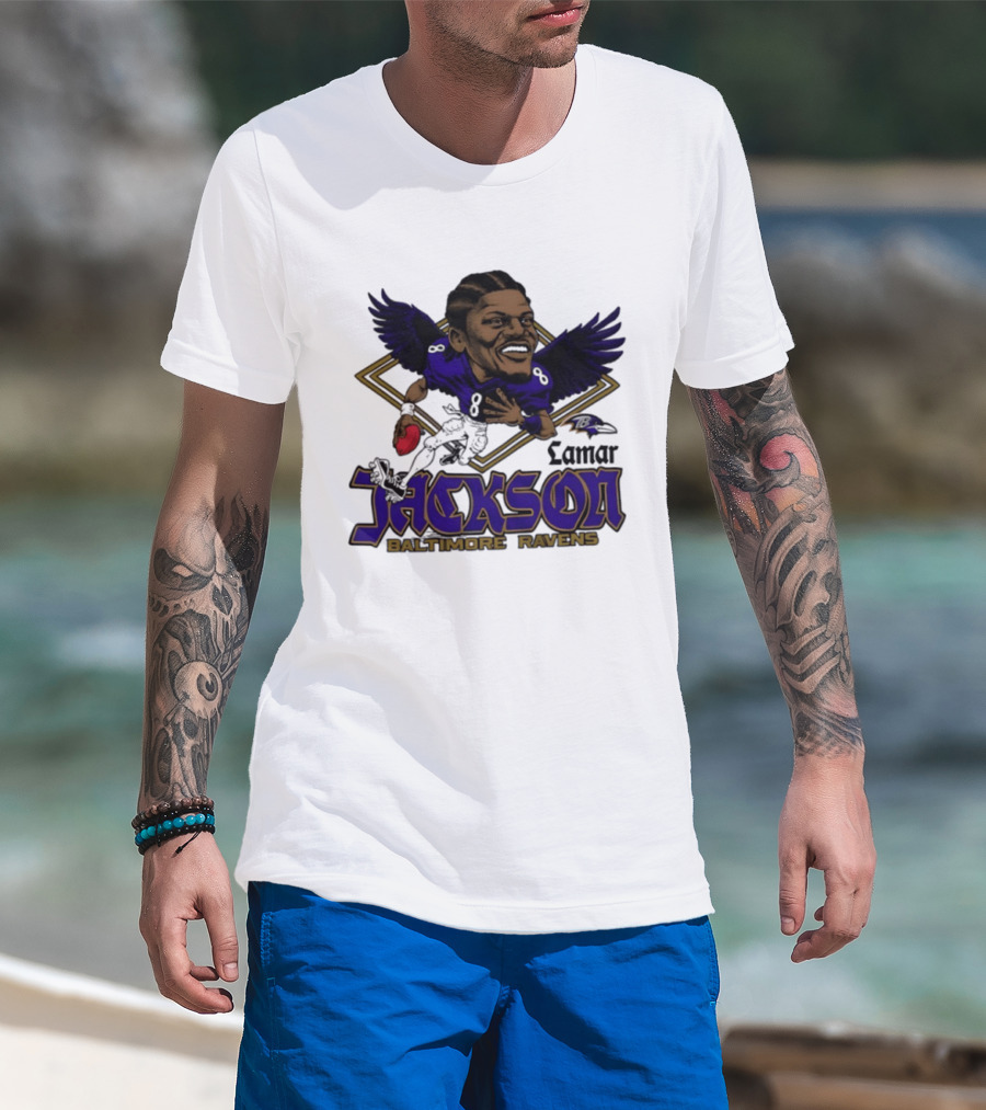 Lamar Jackson Baltimore Ravens Caricature T-Shirt