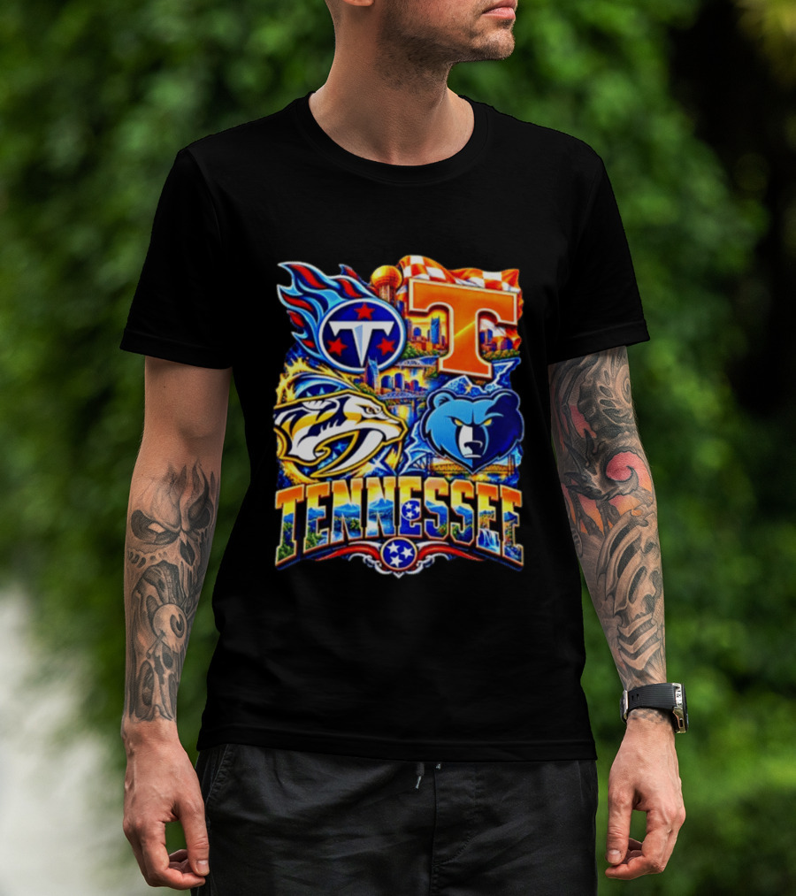 Tennessee Titans Nashville Predators Memphis Grizzlies Volunteers Sports Emblems T-Shirt