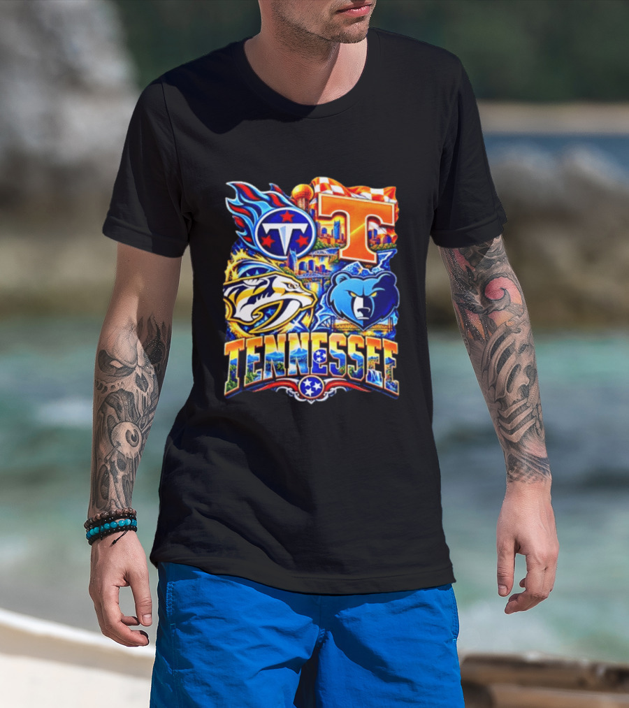 Tennessee Titans Nashville Predators Memphis Grizzlies Volunteers Sports Emblems T-Shirt
