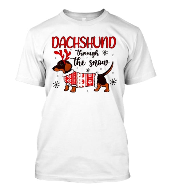 Dachshund Through The Snow Christmas Dog Lover Reindeer Antlers Winter Holiday Sweater T-Shirt