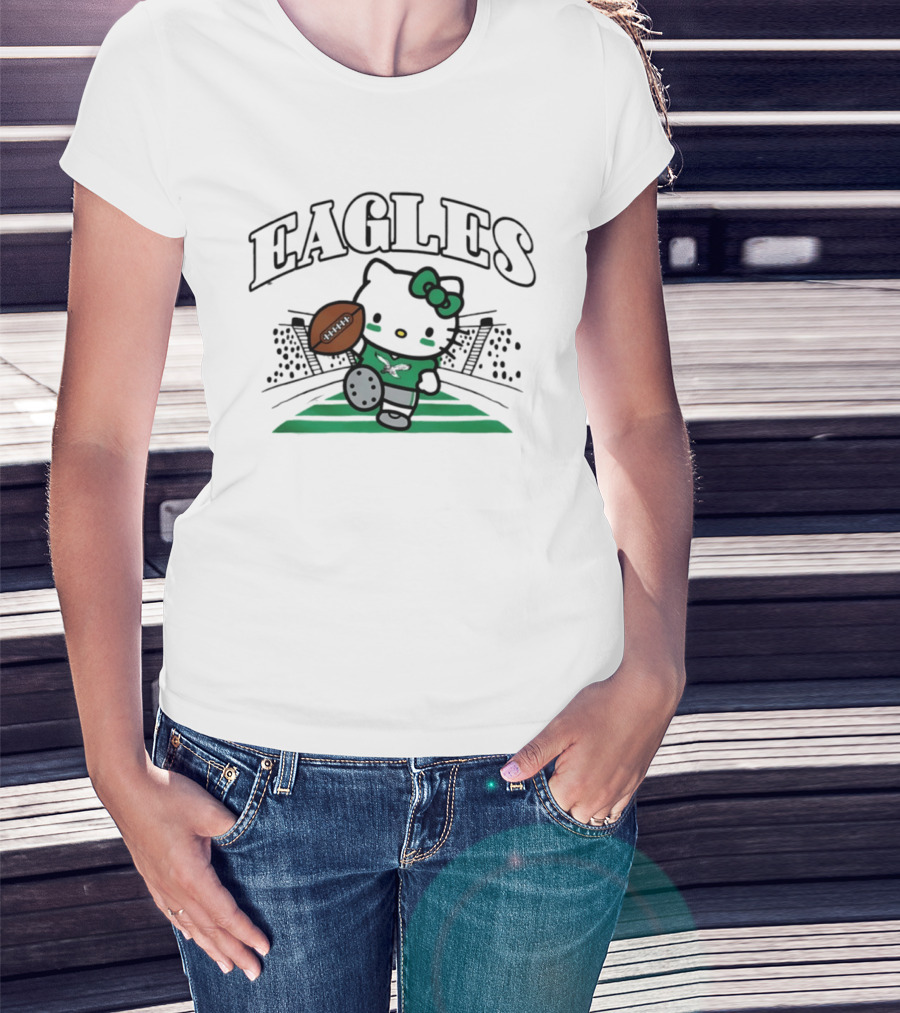 Hello Kitty Philadelphia Eagles Touchdown Stadium Football T-Shirt