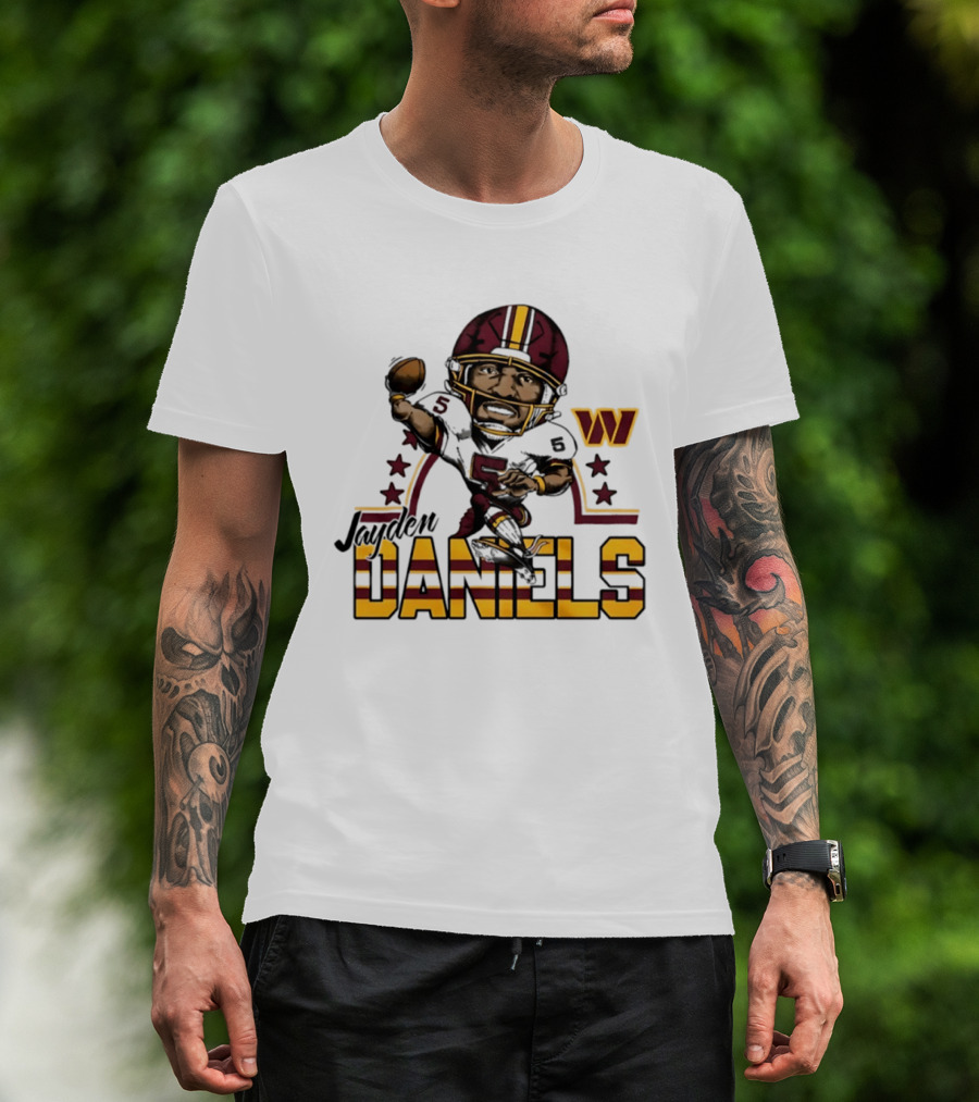 Washington Commanders Jayden Daniels Player Caricature Football NFL T-Shirt