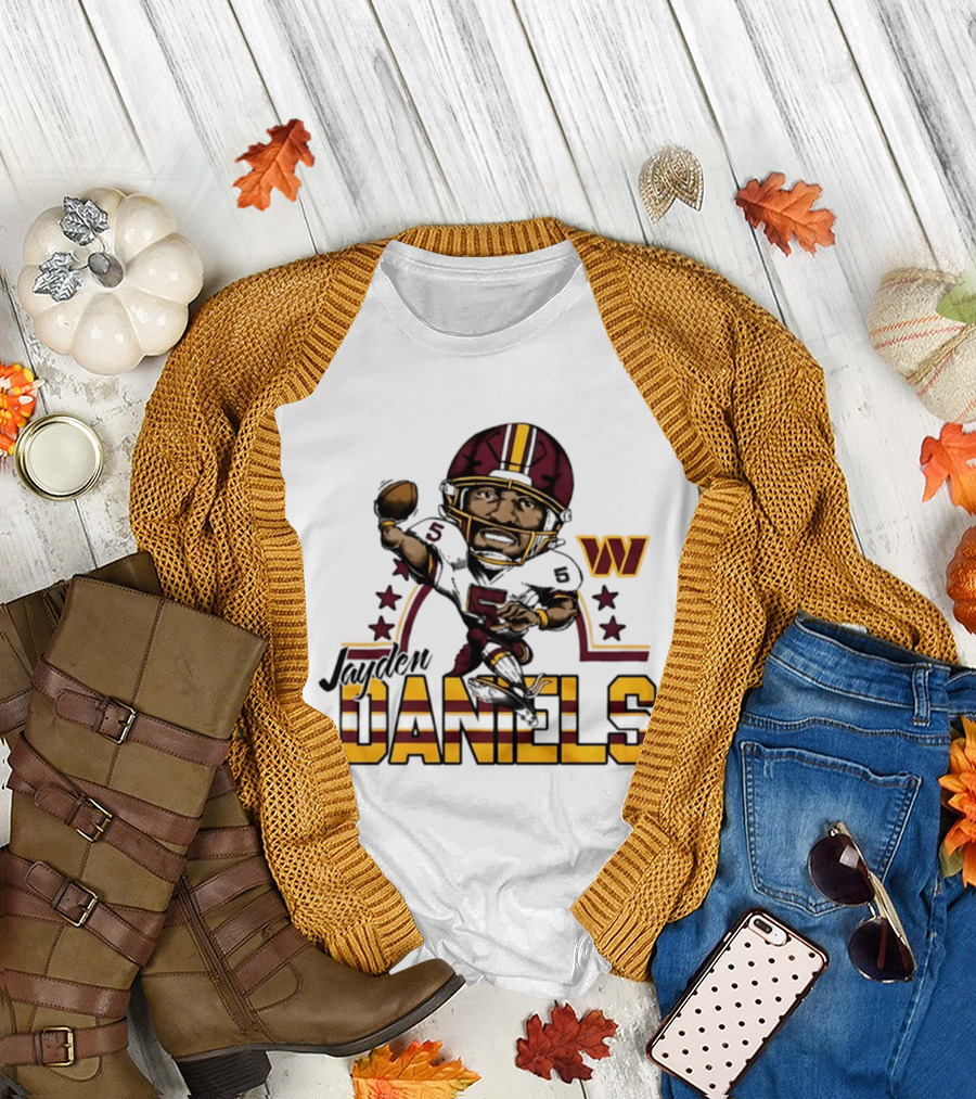 Washington Commanders Jayden Daniels Player Caricature Football NFL T-Shirt