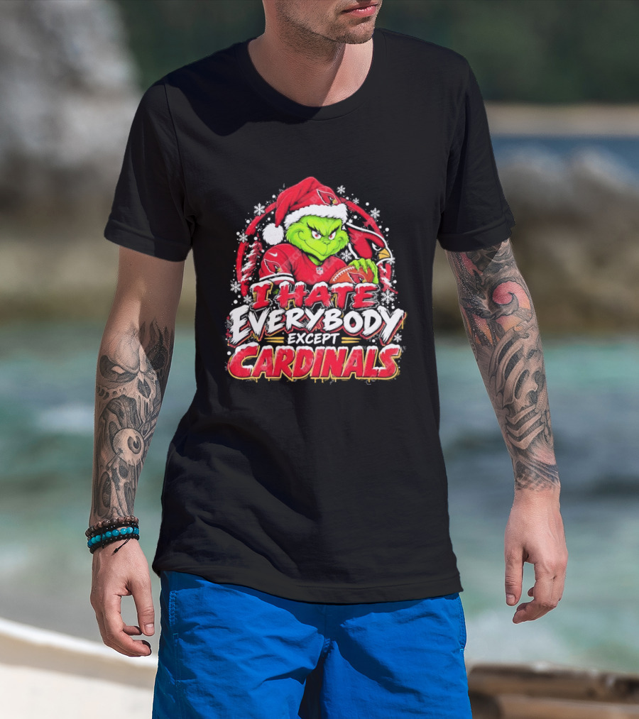 Arizona Cardinals Grinch I Hate Everybody Except Cardinals Fans Christmas Holiday T-Shirt