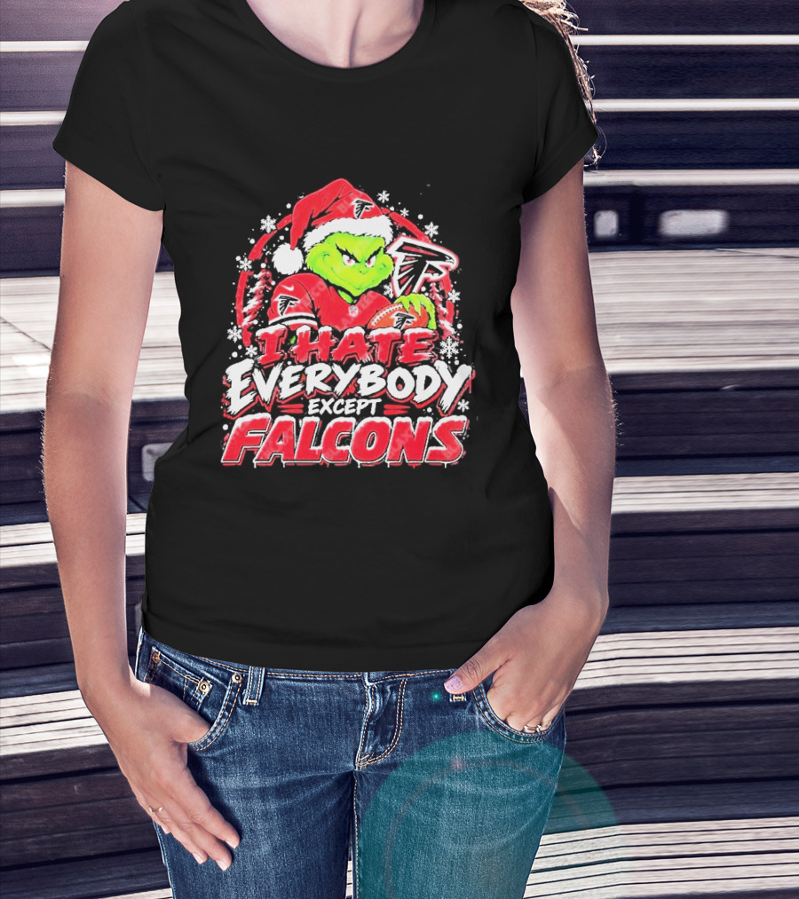 Atlanta Falcons Grinch I Hate Everybody Except Falcons Fans Christmas Holiday T-Shirt