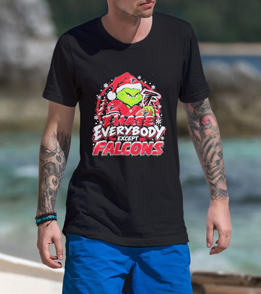 Atlanta Falcons Grinch I Hate Everybody Except Falcons Fans Christmas Holiday T-Shirt