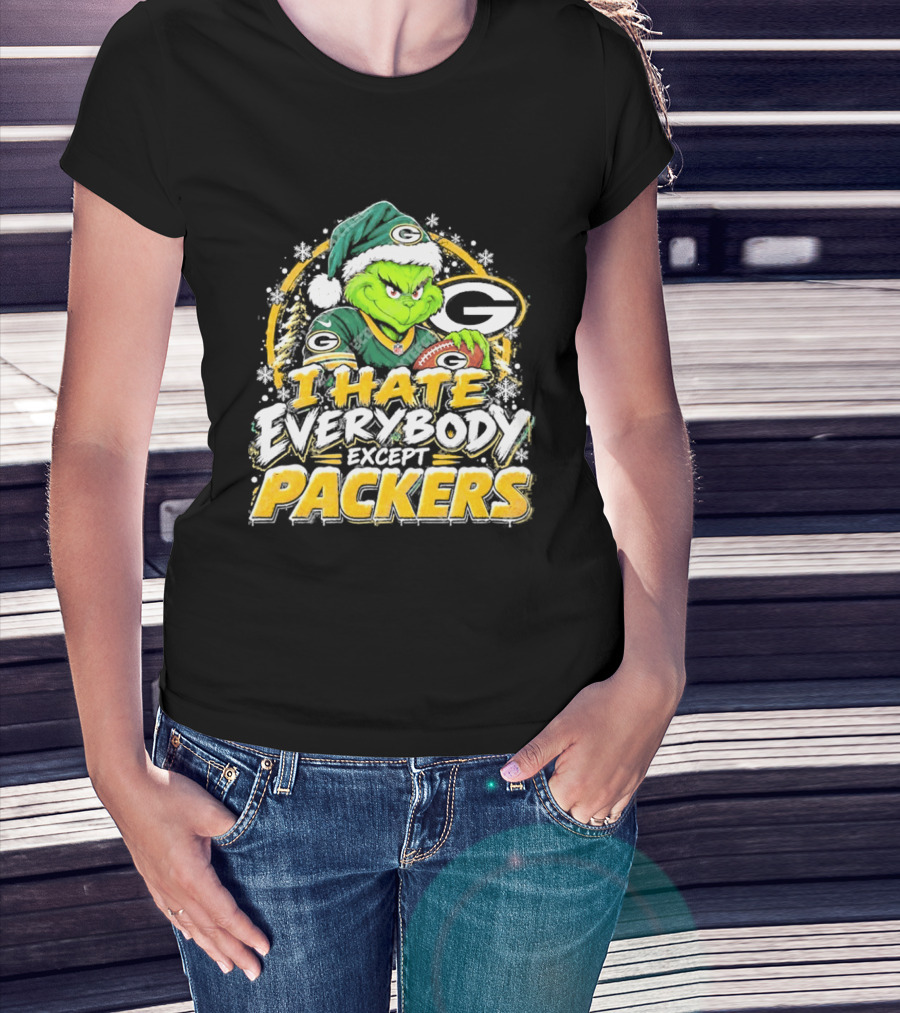 Green Bay Packers Grinch I Hate Everybody Except Packers Fans Christmas Holiday T-Shirt