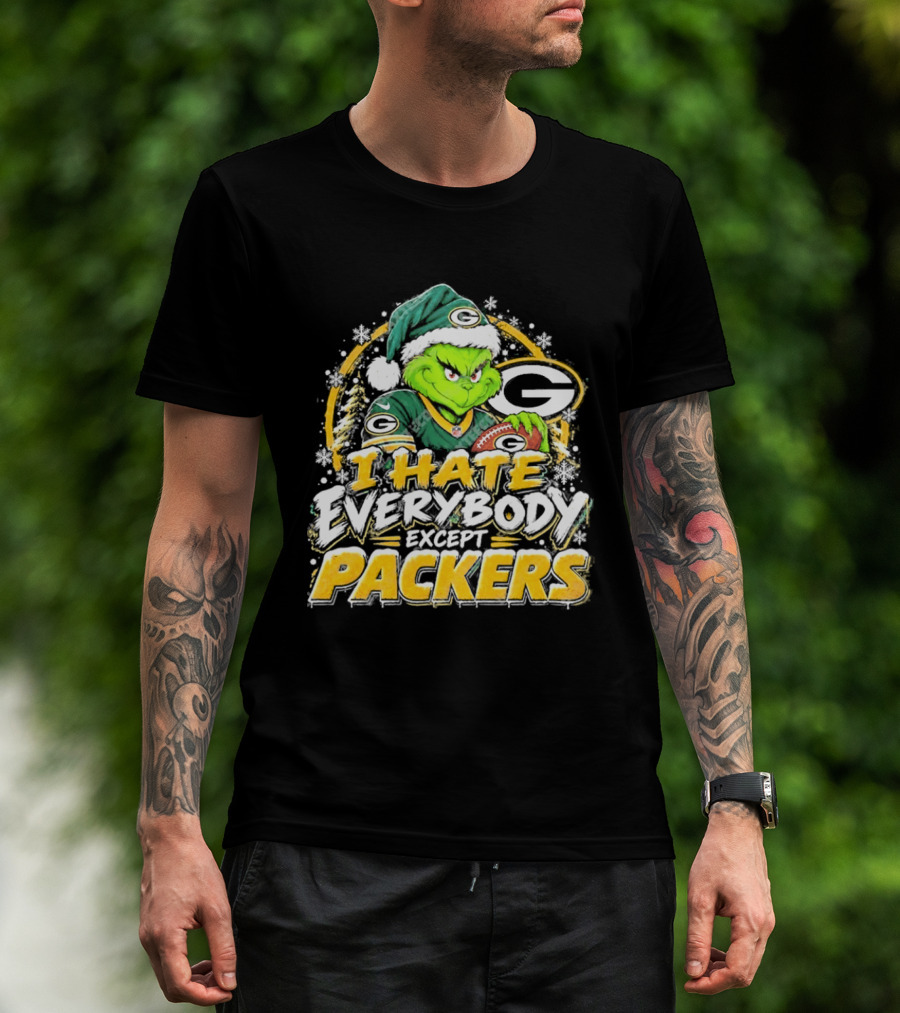 Green Bay Packers Grinch I Hate Everybody Except Packers Fans Christmas Holiday T-Shirt