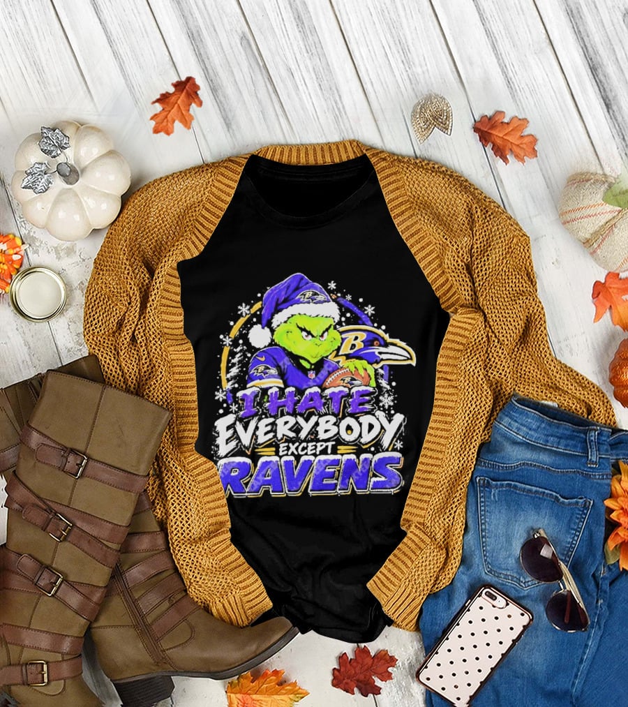 Baltimore Ravens Grinch I Hate Everybody Except Ravens Fans Christmas Holiday T-Shirt