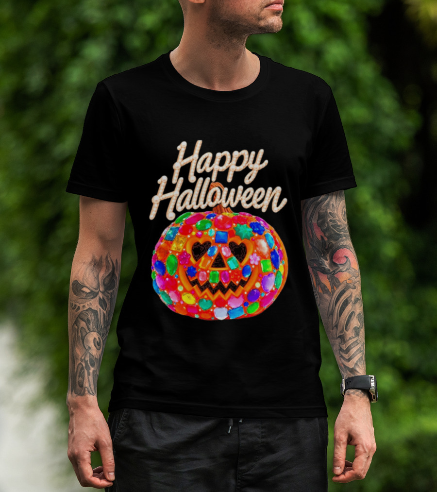 Happy Halloween Colorful Candy Gem Pumpkin Mask T-Shirt