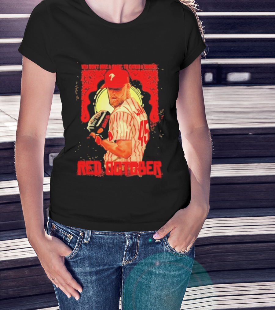 Zack Wheeler Philadelphia Phillies Red October 2026 You Don't Hire A Saint To Catch A Sinner Baseball T-Shirt