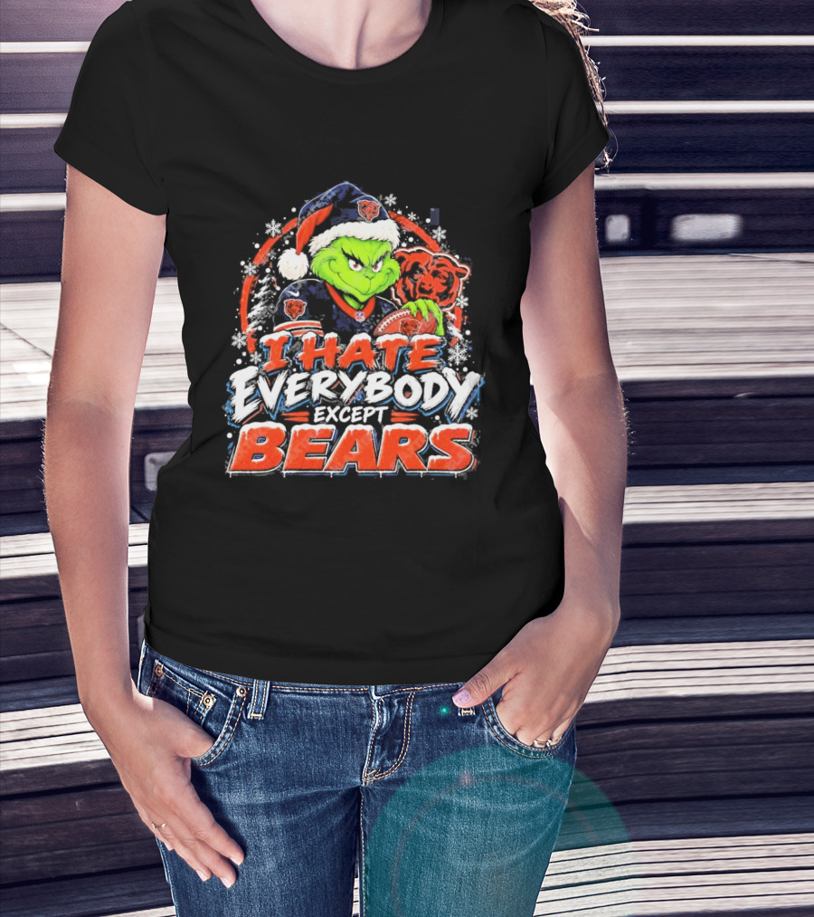 Chicago Bears Grinch I Hate Everybody Except Bears Fans Christmas Holiday T-Shirt