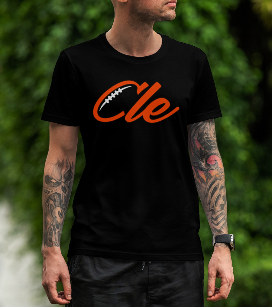 Cleveland Browns Cle Football Team Cle Script Text With Football Stitching T-Shirt