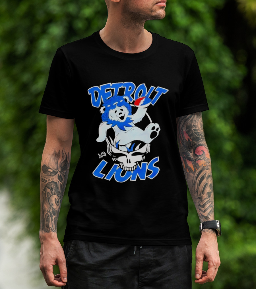 Detroit Lions Grateful Dead Bear With Skull T-Shirt