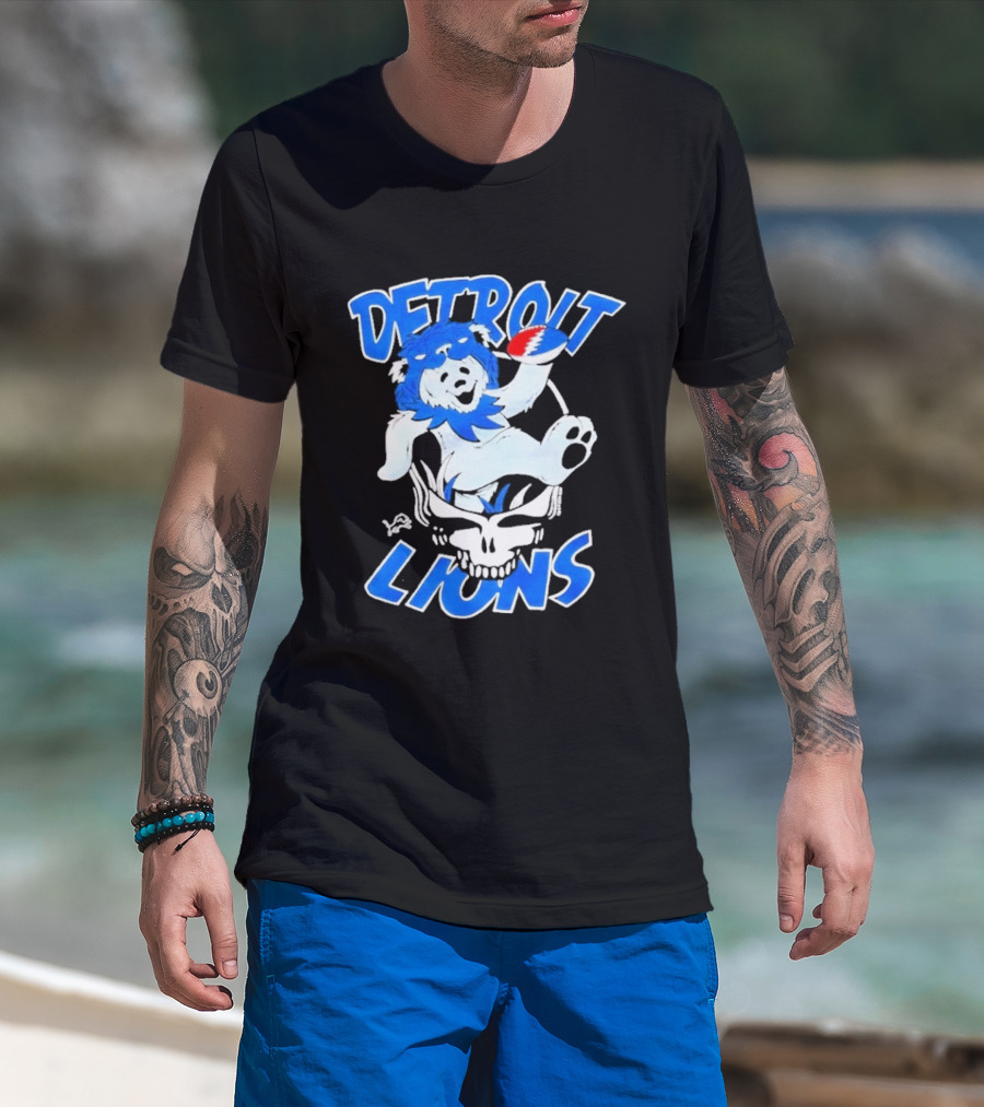 Detroit Lions Grateful Dead Bear With Skull T-Shirt