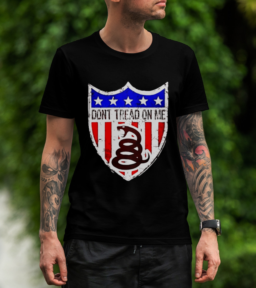 Dont Tread On Me American Flag Shield Gadsden Snake T-Shirt