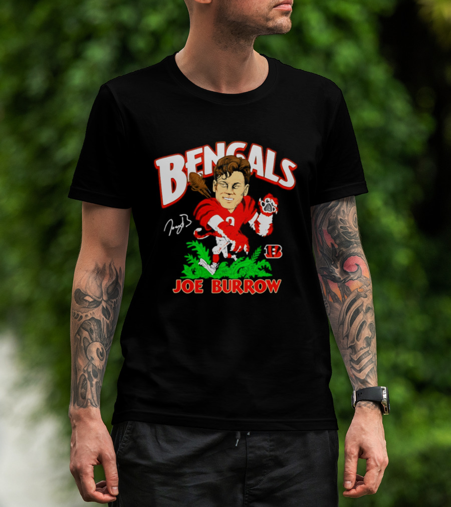 Bengals Joe Burrow Cartoon Signature B Football Player T-Shirt
