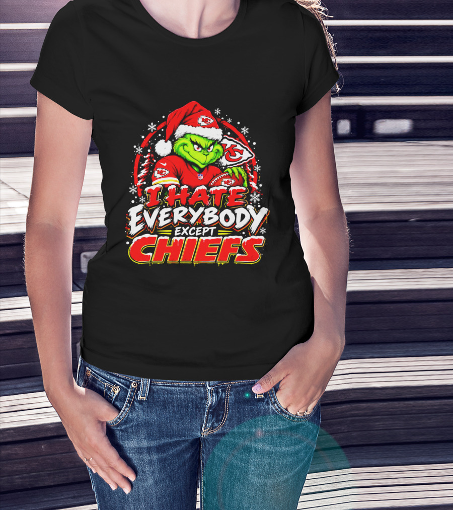 Kansas City Chiefs Grinch I Hate Everybody Except Chiefs Fans Christmas Holiday T-Shirt