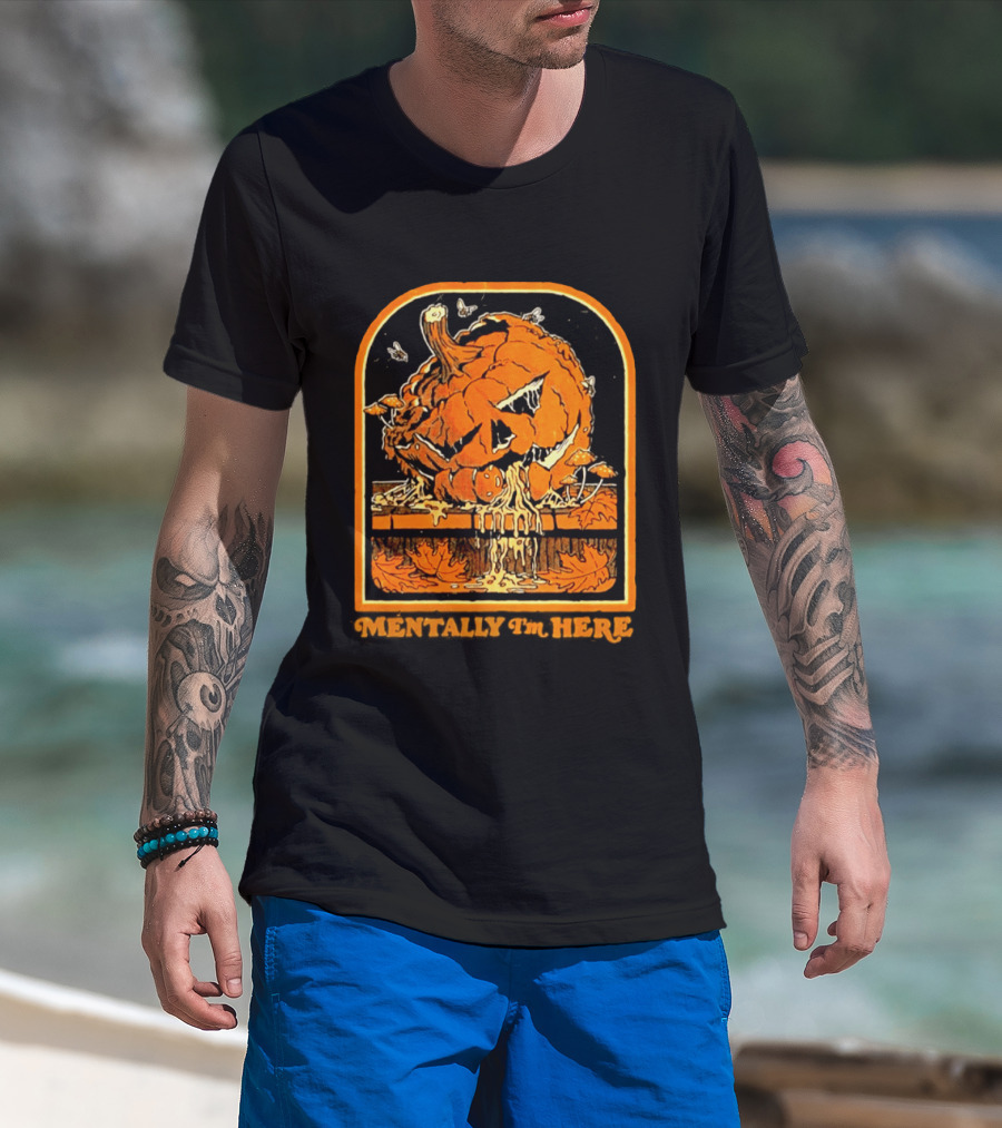 Rotten Pumpkin Halloween Mentally I'm Here Vintage Creepy Jack O' Lantern T-Shirt