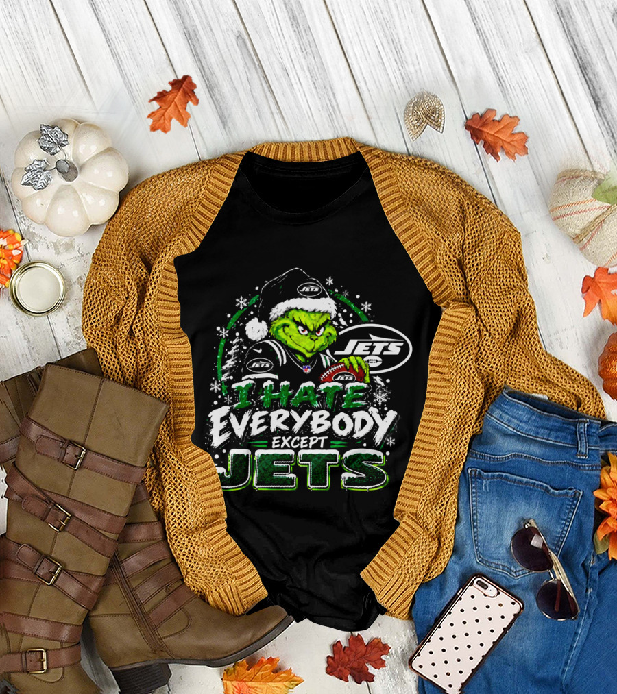 New York Jets Grinch I Hate Everybody Except Jets Fans Christmas Holiday T-Shirt