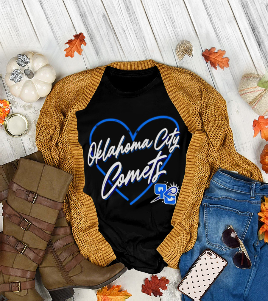 Oklahoma City Comets Heart OKC Blue Themed Team Spirit T-Shirt