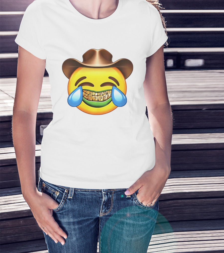 Emoji Green Guy Cowboy Tears Of Joy Zeppel Teeth Grills T-Shirt