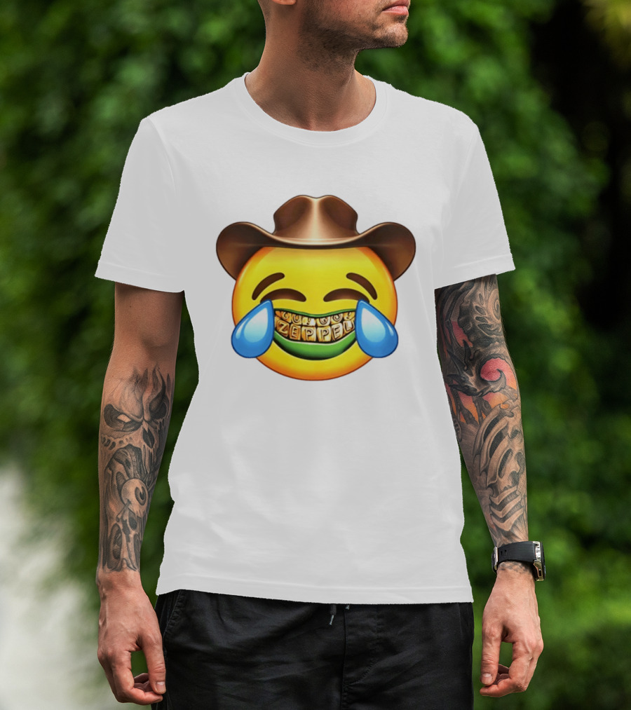 Emoji Green Guy Cowboy Tears Of Joy Zeppel Teeth Grills T-Shirt