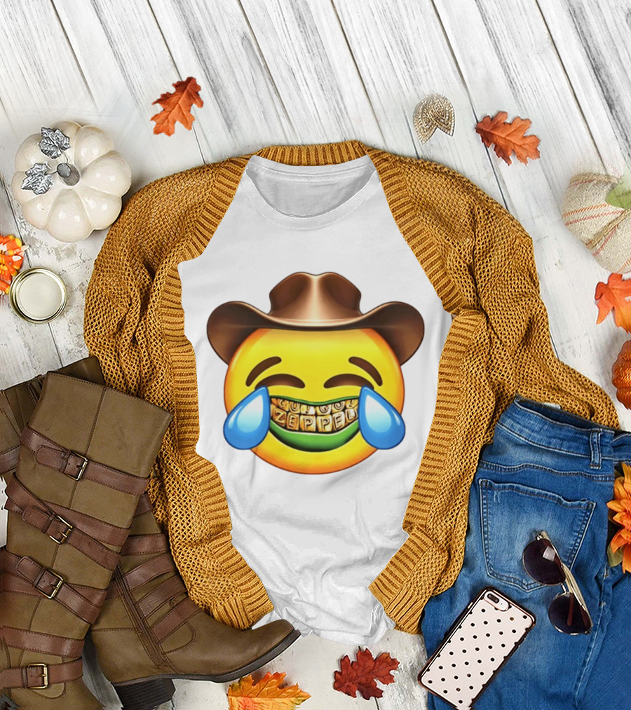 Emoji Green Guy Cowboy Tears Of Joy Zeppel Teeth Grills T-Shirt