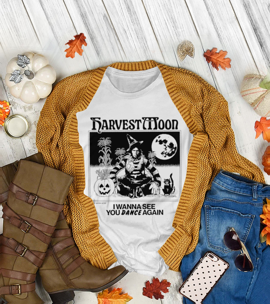 Harvest Moon I Wanna See You Dance Again Halloween Full Moon Pumpkin Cat Scene T-Shirt