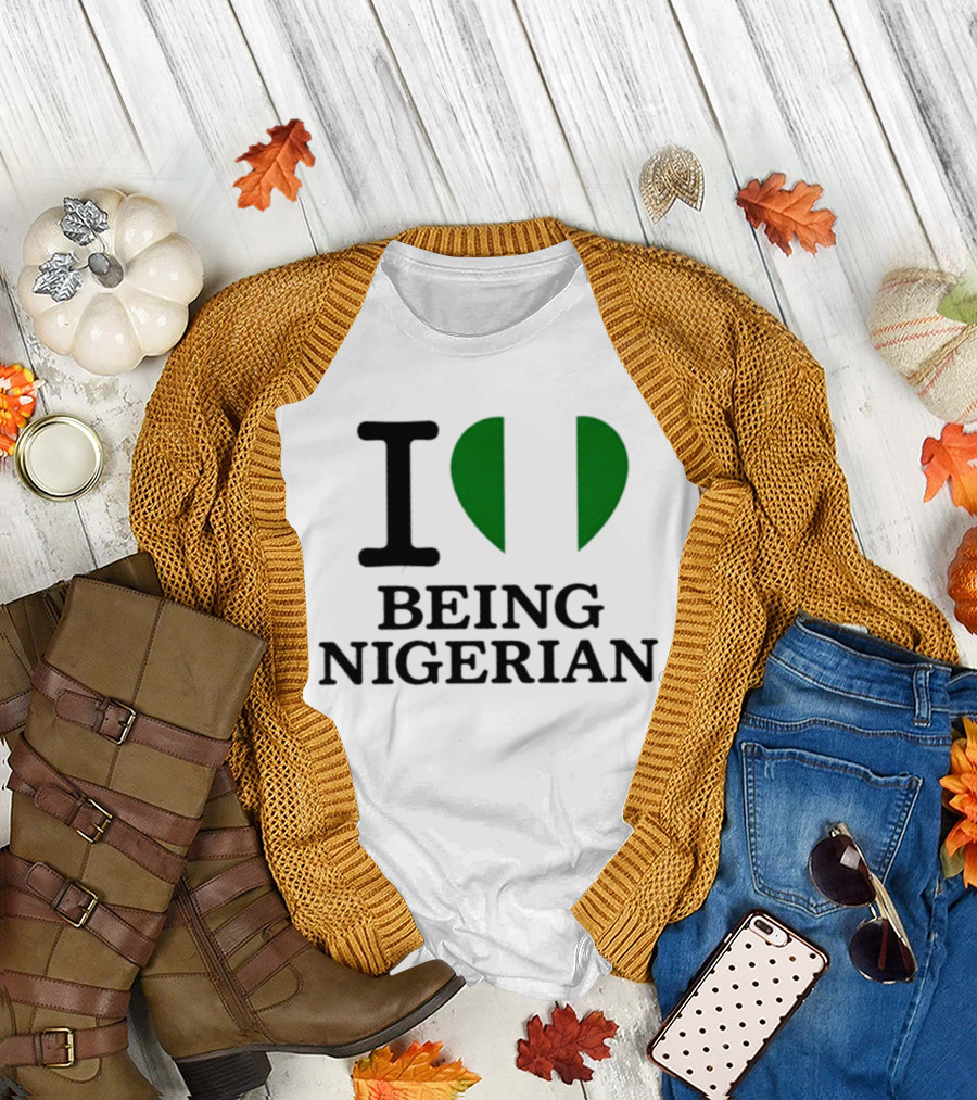 Love Being Nigerian Flag Heart T-Shirt