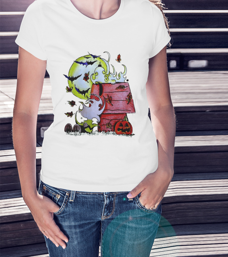 Snoopy Halloween Peanuts Moon Pumpkin Bats And Leaves T-Shirt