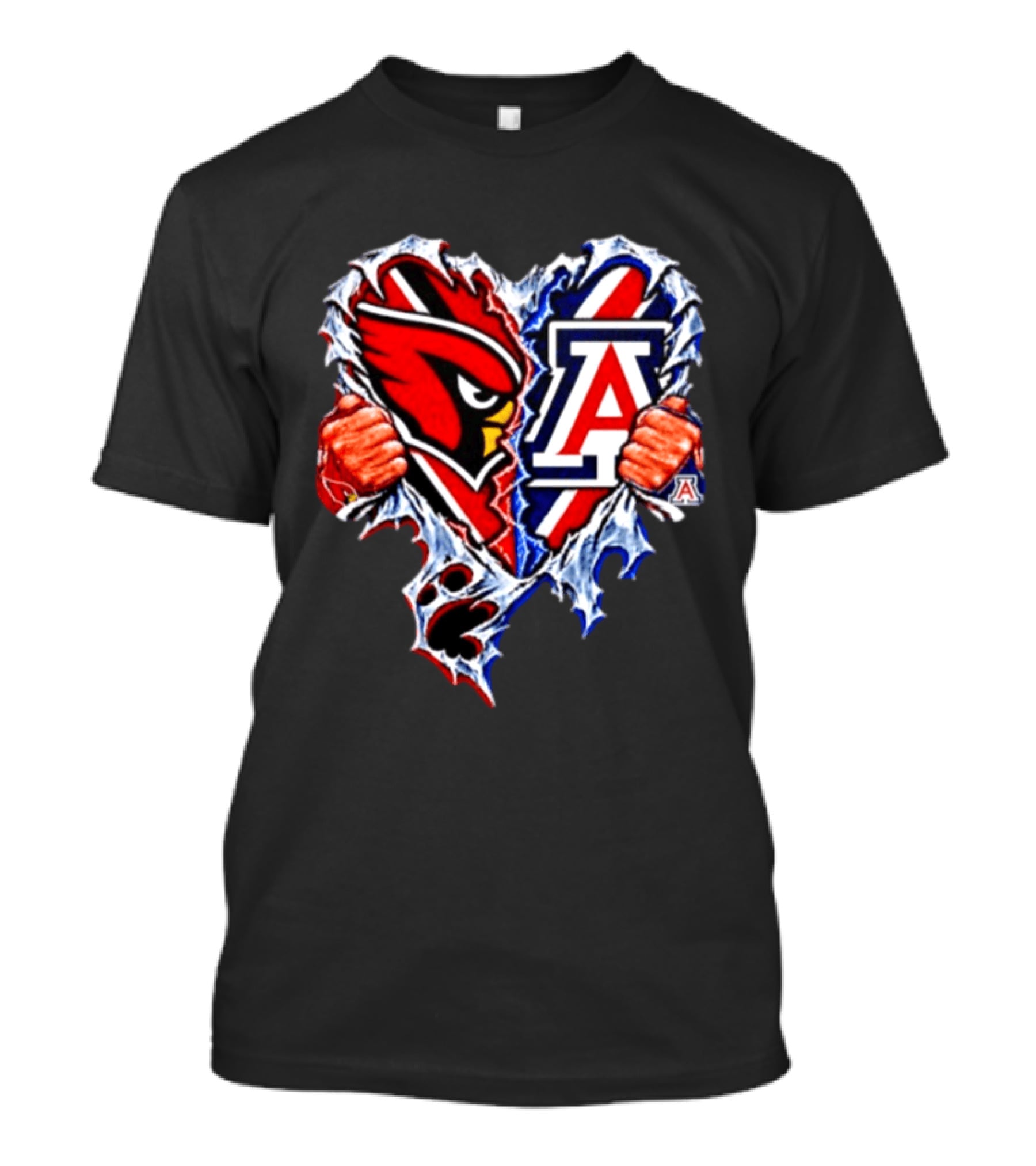 Arizona Cardinals And Wildcats Ripped Heart Dual Team Spirit T-Shirt