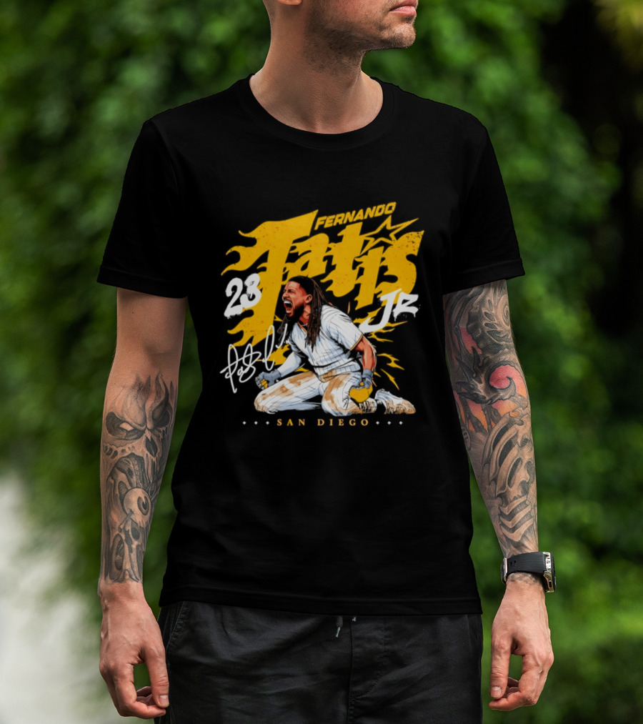 Fernando Tatis Jr 23 San Diego Padres Scream Slide Signature T-Shirt