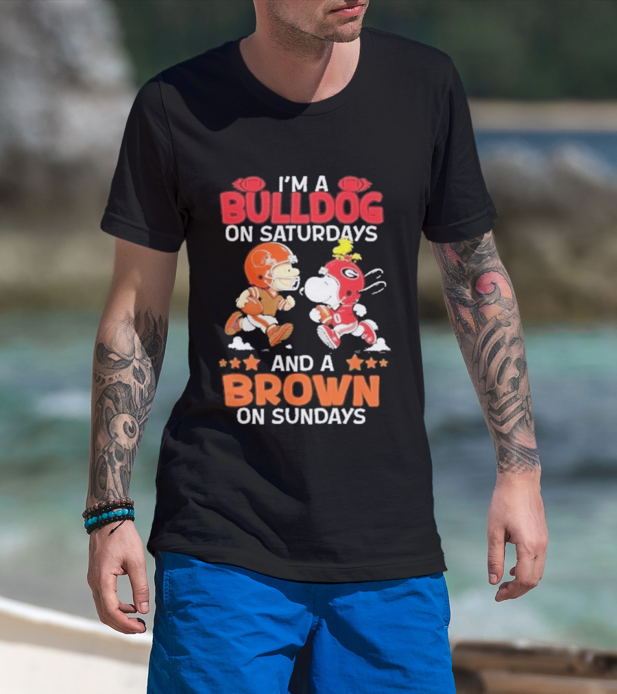 I'm A Bulldog On Saturdays And A Brown On Sundays Football Peanuts Snoopy Woodstock T-Shirt