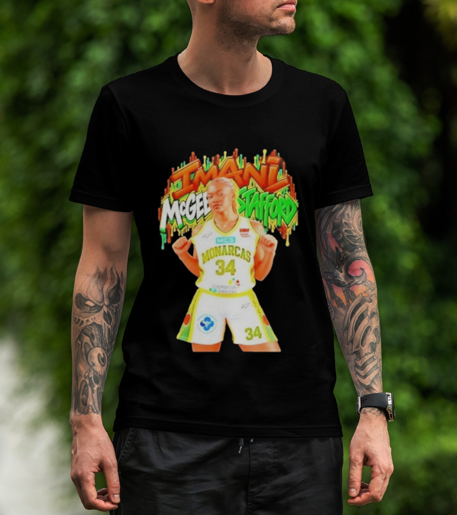Imani McGee Stafford Monarcas 34 Basketball Player Vibrant Graffiti T-Shirt