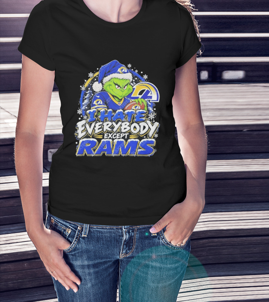 Los Angeles Rams Grinch I Hate Everybody Except Rams Holiday Fans T-Shirt