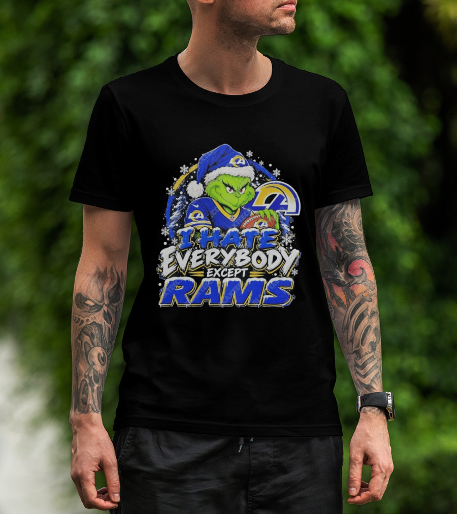 Los Angeles Rams Grinch I Hate Everybody Except Rams Holiday Fans T-Shirt