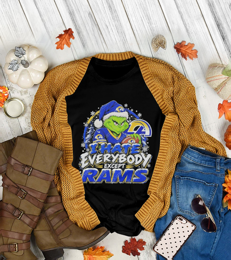 Los Angeles Rams Grinch I Hate Everybody Except Rams Holiday Fans T-Shirt