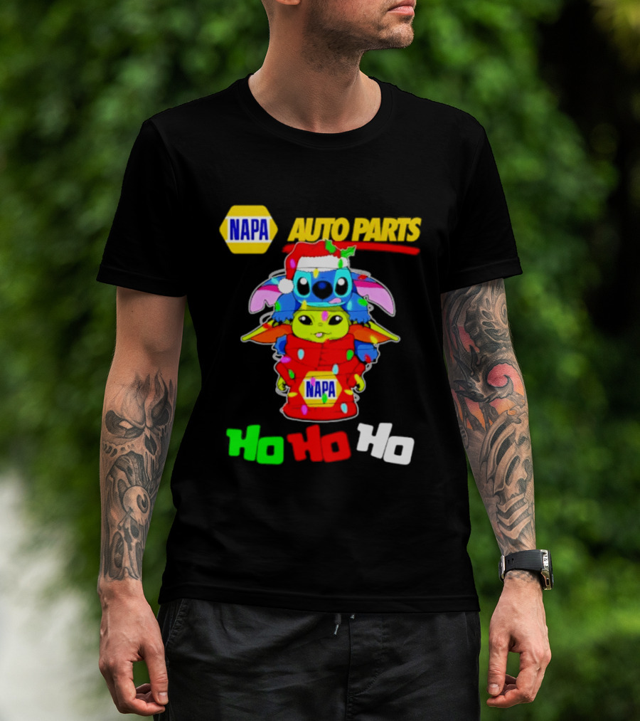 NAPA Auto Parts Baby Yoda Stitch Christmas 2026 Ho Ho Ho T-Shirt