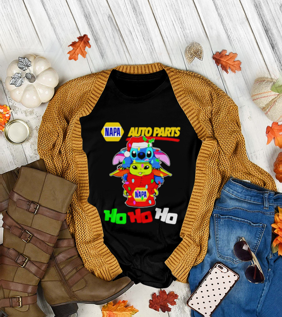 NAPA Auto Parts Baby Yoda Stitch Christmas 2026 Ho Ho Ho T-Shirt
