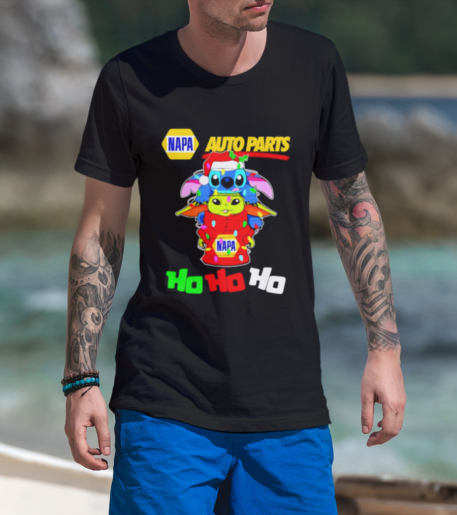 NAPA Auto Parts Baby Yoda Stitch Christmas 2026 Ho Ho Ho T-Shirt