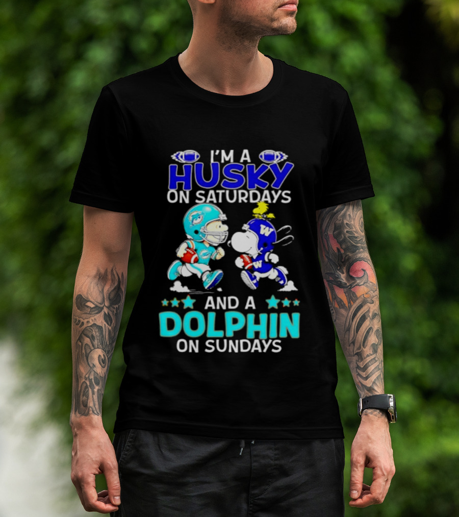I'm A Husky On Saturdays And A Dolphin On Sundays Peanuts Characters Football T-Shirt
