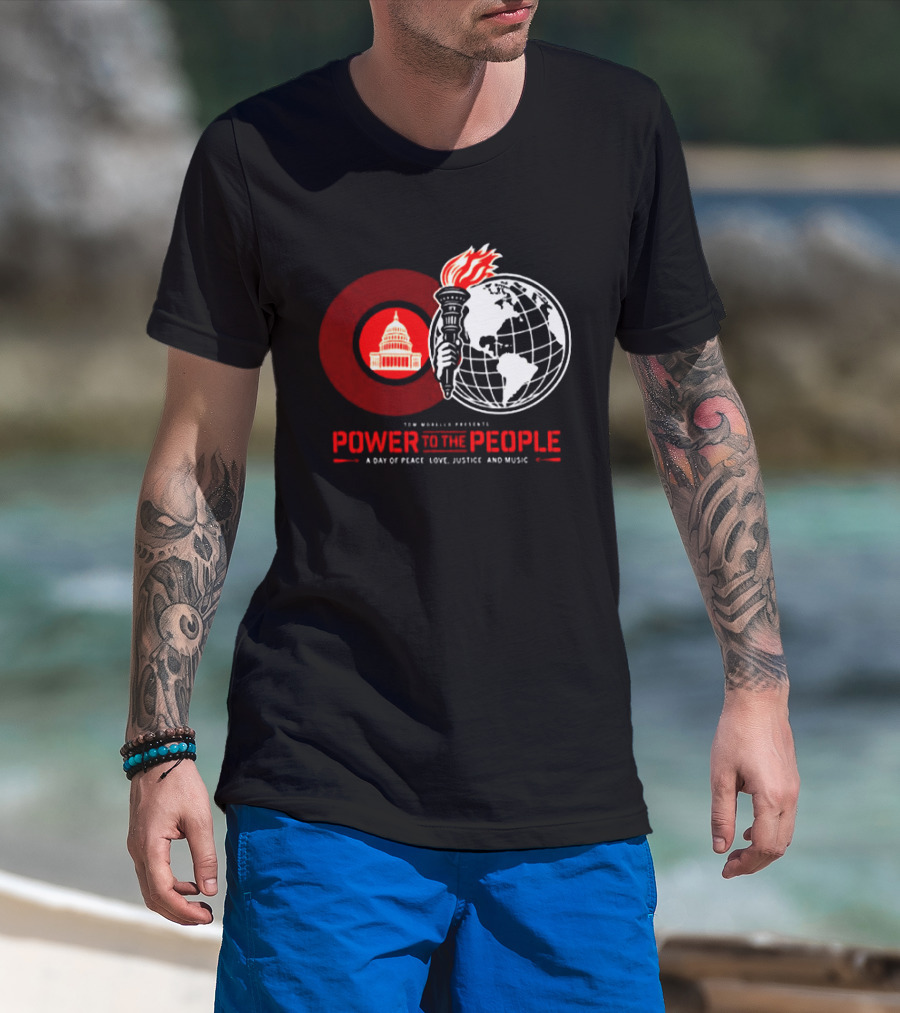 Power To The People 2026 Columbia MD October 3 Merriweather Post Pavilion Peace Love Justice And Music Capitol Building Torch Globe T-Shirt