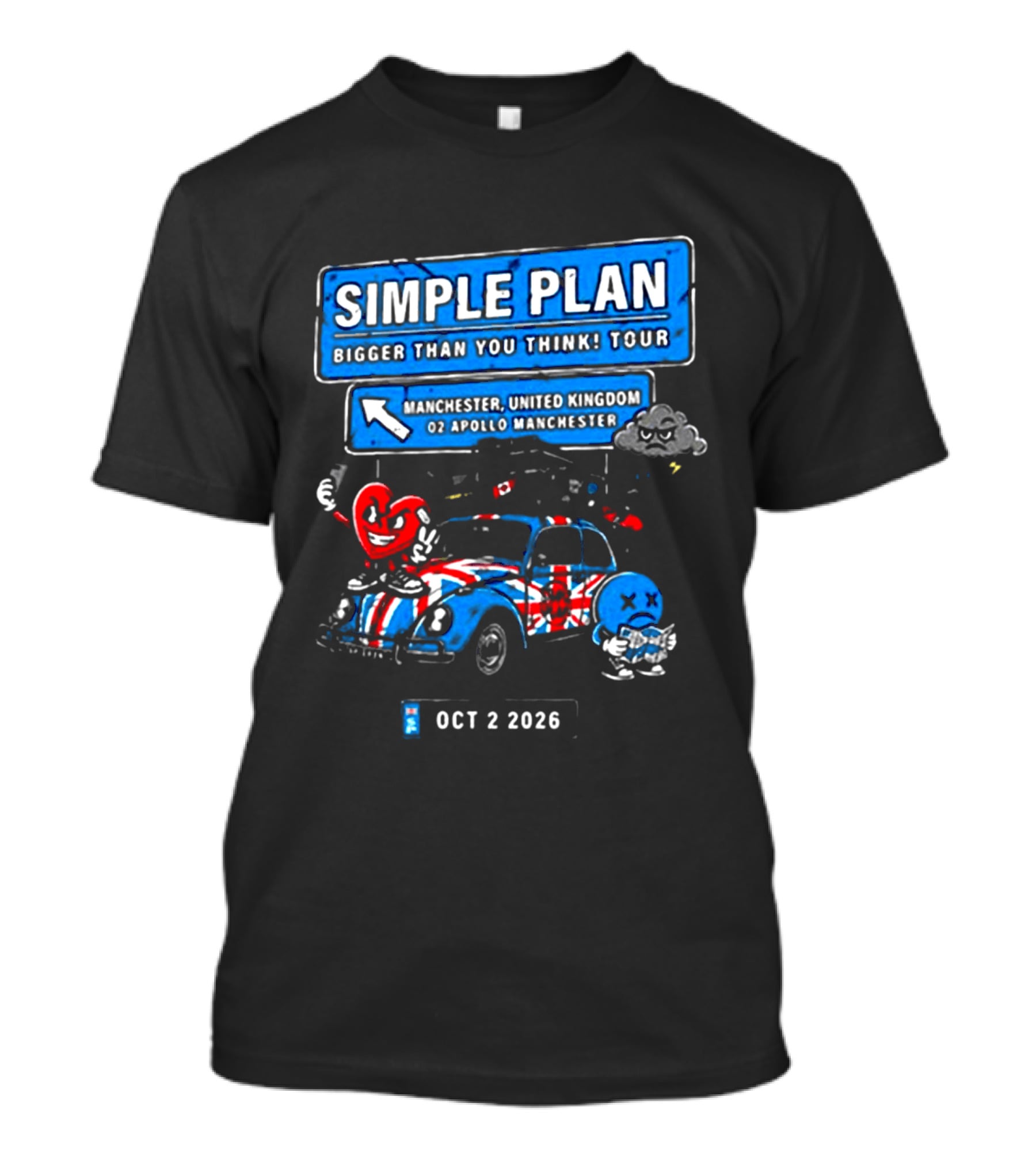 Simple Plan Bigger Than You Think Tour Manchester United Kingdom O2 Apollo October 2 2026 T-Shirt