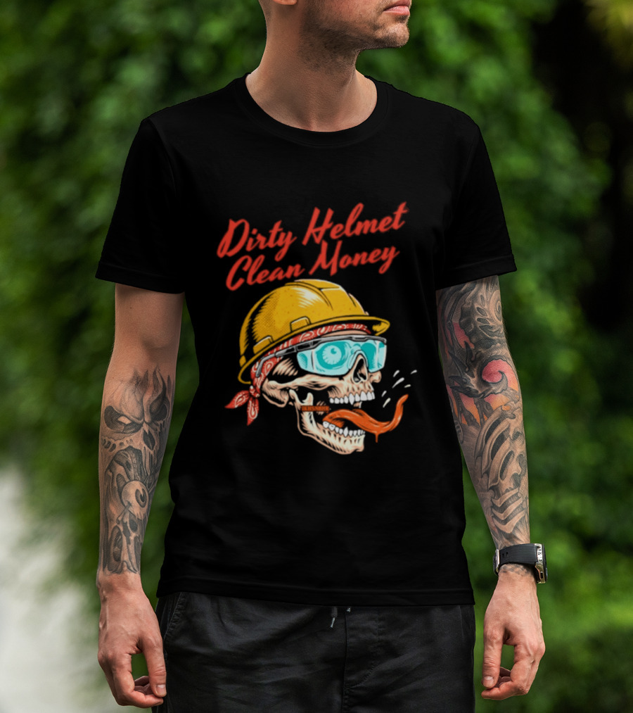 Dirty Helmet Clean Money Skull With Bandana And Goggles T-Shirt
