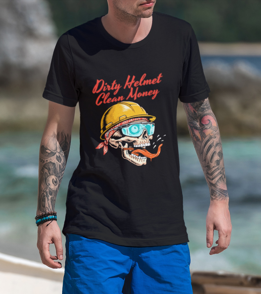 Dirty Helmet Clean Money Skull With Bandana And Goggles T-Shirt