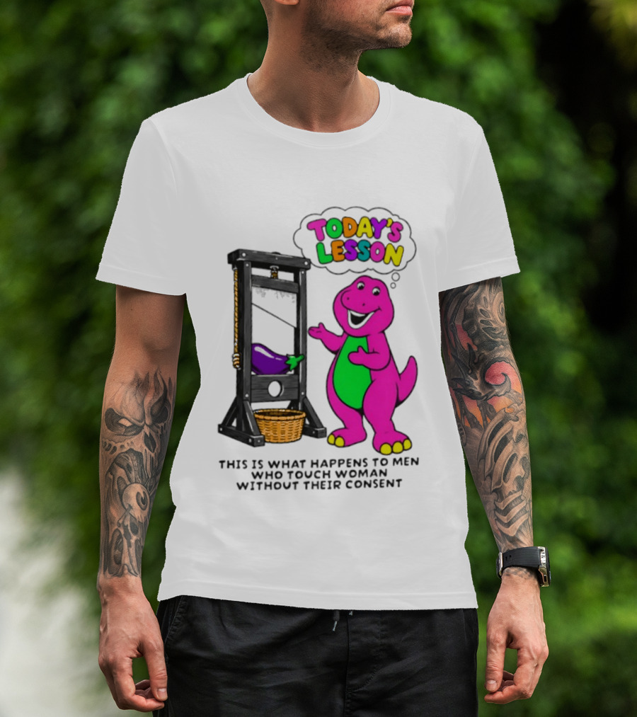 Today's Lesson Purple Dinosaur Guillotine Irony Consent Awareness T-Shirt